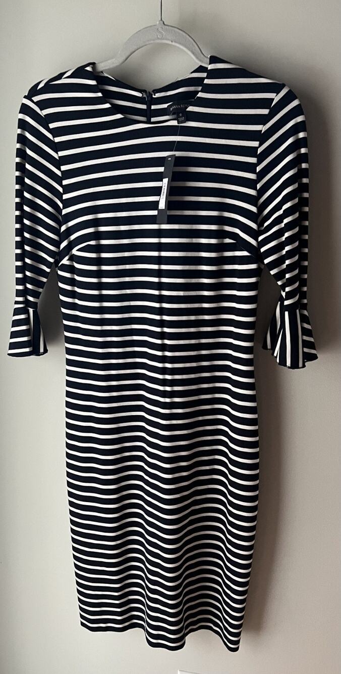 Banana Republic Black Striped Ruffle Sleeve Sheath Dress Size 6 NWT